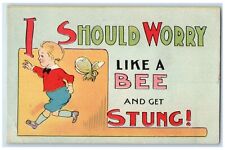 c1910s Boy Bee I Should Worry Like A Bee And Get Stung Unposted Antique Postcard picture