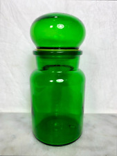 Vintage Green Glass Bubble Top Apothecary Jar with Lid Made in Belgium 7” tall picture