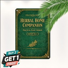 Natural Herbal Remedies Guide Metal Sign Vintage Botanical Gold Tin Plaque picture