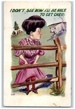 Creston Greenfield Iowa Postcard Cow Chasing Woman Artist Signed Embossed 1907 picture