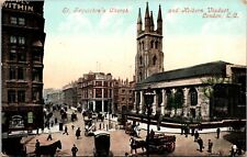 London,U.K.St. Sepulchre's Church & Holborn Viaduct,Horse Drawn Wagons,c.1909 picture
