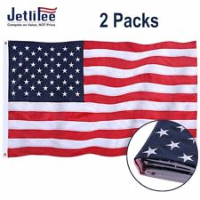 Jetlifee 2 Packs 3x5 FT American USA US Flag Banner Embroidered Stars Heavy Duty picture