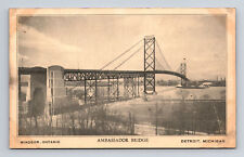 Ambassador Bridge Longest Suspension Bridge Windsor ON to Detroit MI Postcard picture