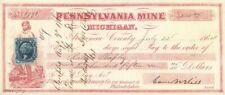 Sam Hill signed Pennsylvania Mine - 1864 dated Revenue Check - Kewenaw County, M picture