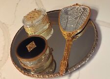 Vintage Gold Ornate Filagree Bevelled Vanity 4 Pc.Set Hollywood Regency 14