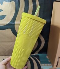 Starbucks Shiny Mango Yellow Diamond Studded Straw Cups Tumbler Cold Water Cups picture