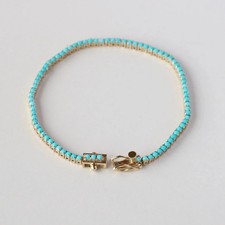 AAA Quality Sleeping Beauty Turquoise Link Tennis Bracelet 14K Yellow Gold Over picture
