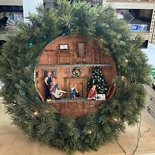 INCREDIBLE 1960s VINTAGE KITSCHY DOLLHOUSE CHRISTMAS FAMILY WREATH FOLK ART picture