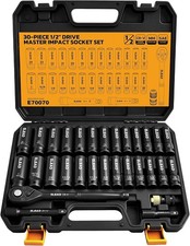 1/2" Drive Deep Impact Socket Set 30-Piece Standard SAE 3/8 to 1 Inch & Metric picture