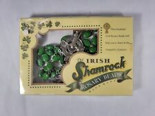 Catholic Vintage ROSARY Irish Celtic Cross Crucifix Shamrock Green Beads w Box picture