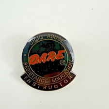 Vintage DARE Drug Abuse Resistance Education Gold Tone Enamel Lapel Hat Pin picture