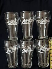 ENJOY COKE LOT SET of 6 Glasses VINTAGE 7 inches tall  Coca Cola Bell White Logo picture