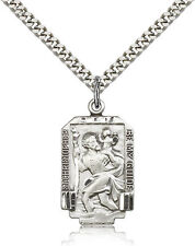 Men's Sterling Silver Saint Christopher Medal 1 x 5/8 Pendant Necklace 24 Chain picture