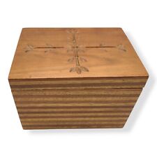 Vintage Oak Wood Carved Box Handmade Folk Art Recipe Jewelry Storage 7