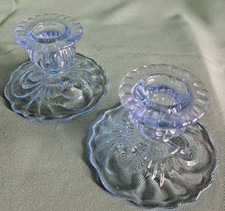 VTG Set of 2 Cambridge Glass Moonlight Blue Caprice Candle Holders Candlesticks picture