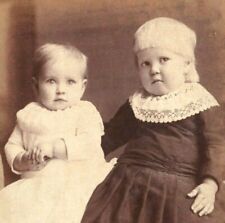 Vtg Cabinet Card Adorable Baby & Grumpy Sister Lang Studio Tower Minnesota MN picture