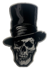 SKULL WITH LARGE HAT X-LARGE BACK BIKER PATCH IRON ON 15X10 INCH picture
