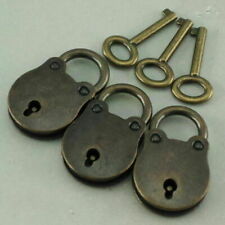 3 Set of Antique Padlock Lock and Key Old Vintage Style Metal With Bronze Finish picture
