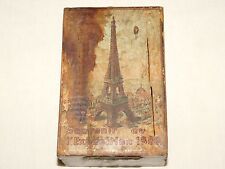 VINTAGE 1889 SOUVENIR PARIS FRANCE WORLD EXPOSITION L'  EIFFEL TOWER  WOOD BANK picture