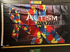 Autism Flag  Awareness Rainbow Ribbon Puzzle B Hope USA Sign 3x5' picture