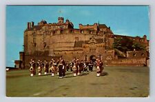 Edinburgh Scotland, Highland Pipers On Parade, Castle, Vintage Souvenir Postcard picture
