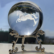 HDCRYSTALGIFTS 60Mm 3D Carving Horse Decor Crystal Ball Paperweight with Stand D picture