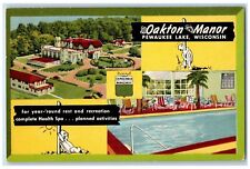 c1940's Oakton Manor Dual View Pewaukee Lake Wisconsin WI Hotel Motel Postcard picture