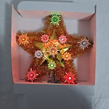 Vintage Christmas Star Tree Topper 11 Light Up Gold Tinsel Reflective Flashing picture