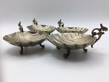 Fabulous Antique Silver Dragon & Shell Salt Cellars Rare Set of 4 Made In Italy picture