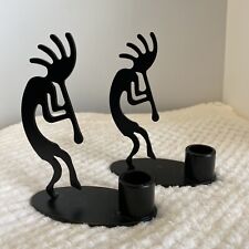 kokopelli METAL CANDLE HOLDER (Black ) UPRIGHT FIGURINE  Set Of Two 5.5” 4” Long picture