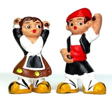 Vintage Spanish Mud People Aragon Baturro Folk Dancer Pair Terracotta Clay picture