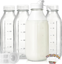 Liter Glass Milk Bottles W Pour Spout, 100% Airtight Heavy Duty Screw Lid - 4 Pa picture
