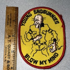 New Snow Bunny Skiing Patch "Young Snobunnies Blow My Mind" Dirty Old Man Humor picture