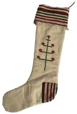Xmas Noel Stocking Midwest Cannon Falls Woven Primitive Fabric Fringe Button 23” picture