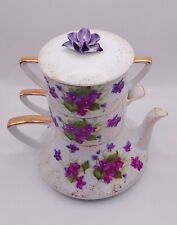 Stacking Lefton Teapot Set Hand Painted Sweet Violets Vtg 1960 picture