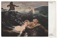 Antique Postcard MERMAIDS I'm playing the waves. Arnold Böcklin GERMANY Old card picture