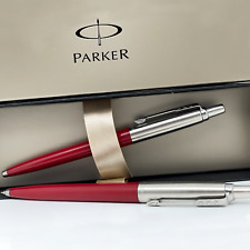 Parker Jotter Ballpoint Red Pen Stainless Steel Medium Chrome Trim Black Ink picture