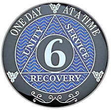 AA 6 Year Silver, Blue Color Plated Medallion, Alcoholics Anonymous Coin picture