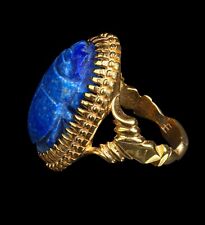 Ancient Egyptian Ring Good Luck Scarab Lapis Lazuli Stone Egypt Vintage Jewelry picture