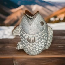 Vintage 4" Metal Fish Sculpture With Open Mouth Cambodia Style, picture