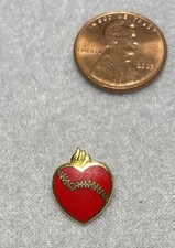 Heart Attack Surgery Badge Hospital Medical Rare Stitches Red Vintage Pin picture
