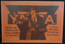 WWI YMCA Girls in France United War Work Campaign Nov 11 - 18th Board Sign, Rare picture