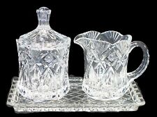 Vintage Lead Crystal Creamer & Lidded Sugar with Crystal Tray picture