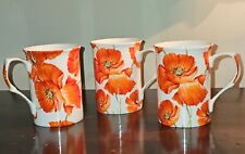 Stechcol Gracie Bone China Coffee Cup Red Orange Poppies Mug Set Of 3 NWOB picture