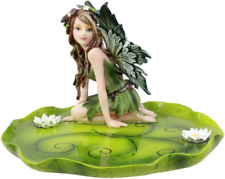 Ebros Gift Green Absinthe Fairy Kneeling On Lotus Petal Soap Dish Figurine Jewel picture