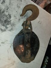 Antique Large Industrial Cast Iron Pulley & Swivel Hook Steam Punk Decorative  picture
