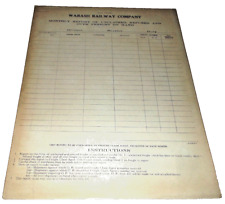 WABASH RAILROAD UNUSED MONTHLY REPORT OF UNCLAIMED OR REFUSED FREIGHT FORM picture