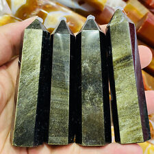 80g Natural Gold Obsidian Quartz Crystal Obelisk Wand Tower Healing Reiki 1pc picture