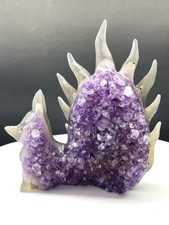 330g Natural Amethyst Agate Quartz Carved Nine-tailed fox Crystal Reiki Decor picture