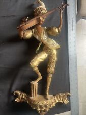Giltwood Musical Figure Elf Lady On Stump Italy 1960 Large 13” X  4.5” X 29 Tall picture